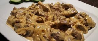 Champignon mushrooms, meat dishes, vegetable stew with meat, step by step