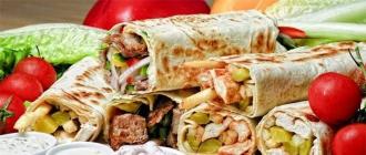 Great snack: homemade shawarma with chicken in pita bread and without